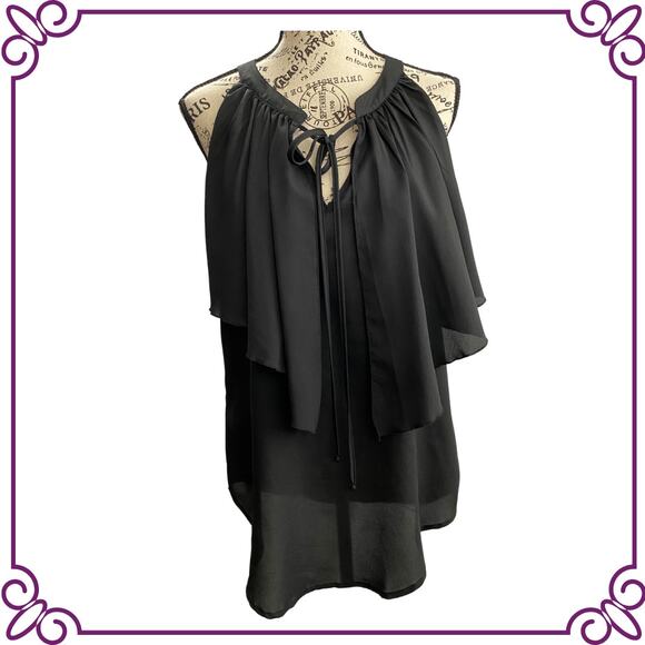 Daniel Rainn Black Flowy Ruffles Sleeveless V Neck Blouse Small - Picture 1 of 7